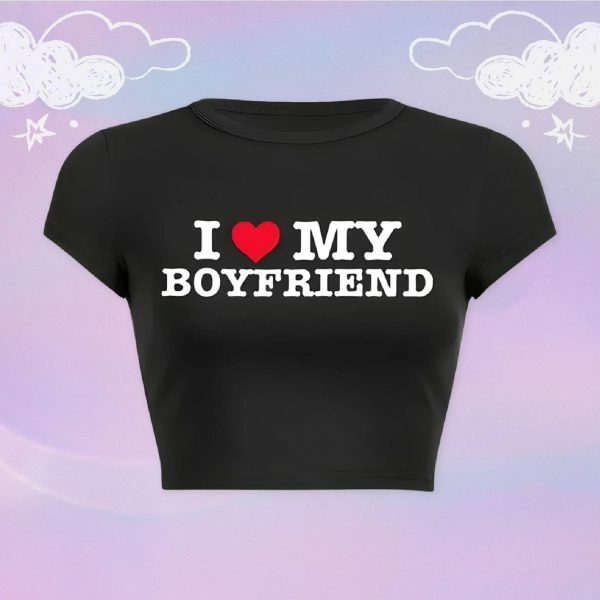 Y2K Angel Baby Boyfriend Crop Top - Funny Heart Custom Shirt Gift