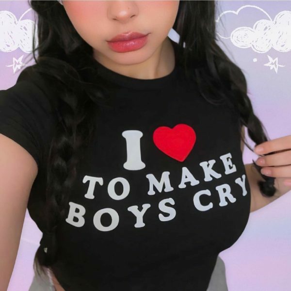 Y2K Angel Baby Boys Cry Crop Top - Funny Slogan Tee