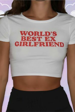 Y2K Angel Baby Ex Girlfriend Crop Top - Slogan Tee for Baddie Style