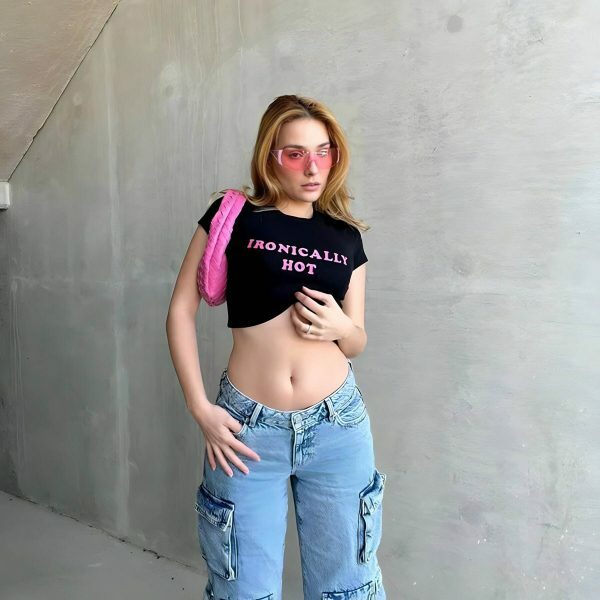 Y2K Angel Baby Hot Crop Top Tee - Slogan Funny 90s Aesthetic