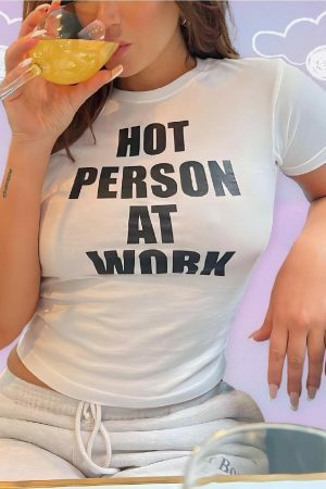 Y2K Angel Baby Hot Person At Work Crop Top - Slogan Tee