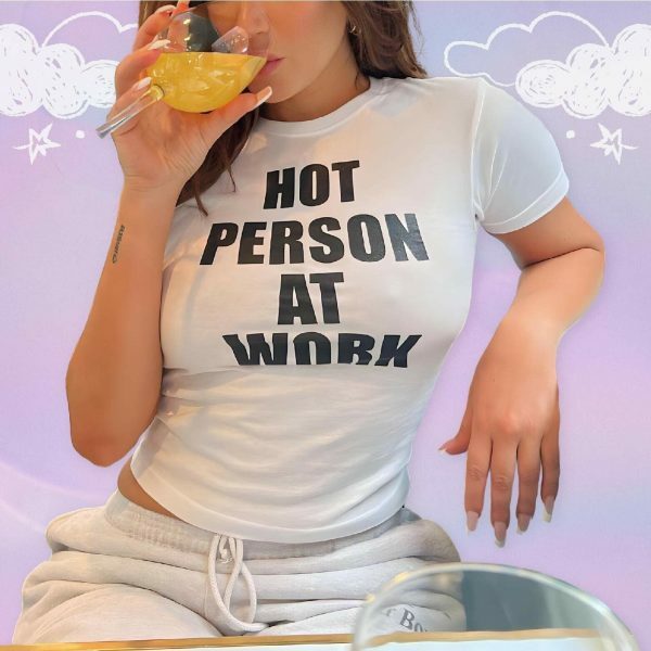 Y2K Angel Baby Hot Person At Work Crop Top - Slogan Tee