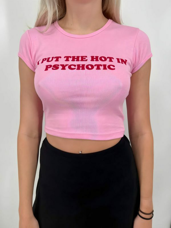 Y2K Angel Baby Hot Psychotic Crop Top Tee - Slogan Funny Baddie Streetwear