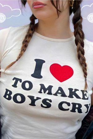 Y2K Angel Baby I Heart Boys Cry Crop Top - Funny Streetwear Tee