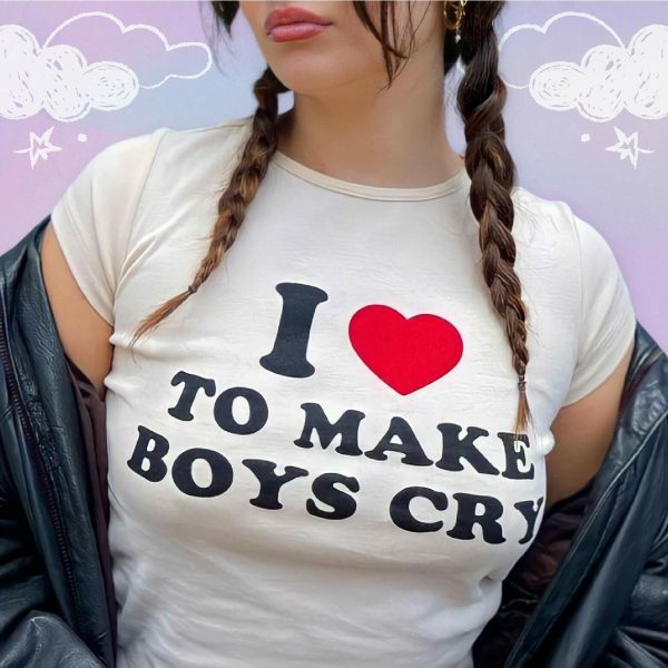 Y2K Angel Baby I Heart Boys Cry Crop Top - Funny Streetwear Tee