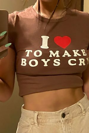 Y2K Angel Baby I Heart Boys Cry Crop Top - Funny Streetwear Tee