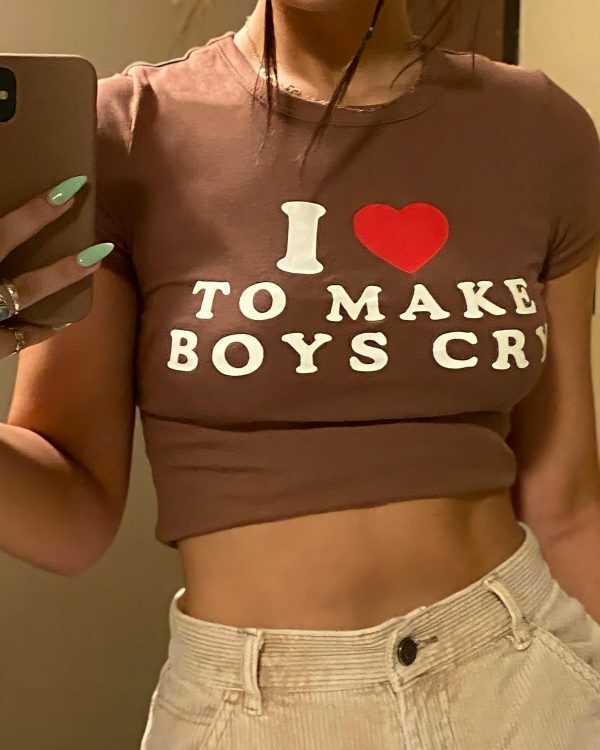 Y2K Angel Baby I Heart Boys Cry Crop Top - Funny Streetwear Tee