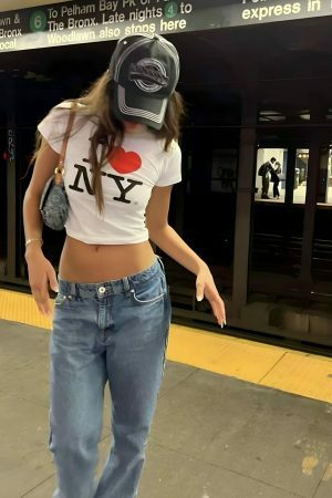 Y2K Angel Baby I Heart NY Crop Top - Custom Love Shirt 90s 2000s New York