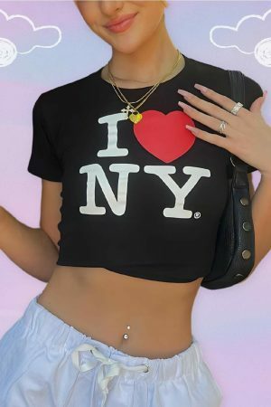 Y2K Angel Baby I Heart NY Crop Top - Custom Love Shirt 90s 2000s New York