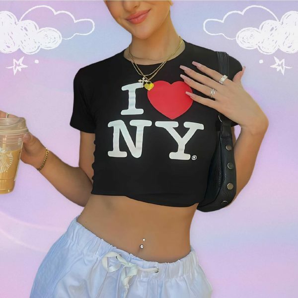 Y2K Angel Baby I Heart NY Crop Top - Custom Love Shirt 90s 2000s New York