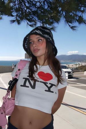 Y2K Angel Baby I Heart NY Crop Top - Custom Love Shirt 90s 2000s New York