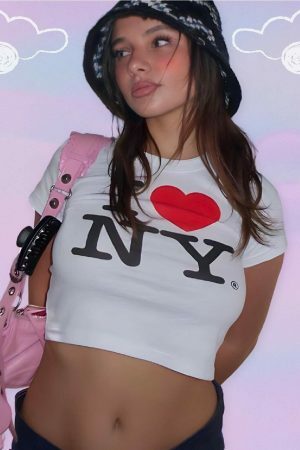 Y2K Angel Baby I Love NY Crop Top - Custom Heart Tee, 2000s Aesthetic, New York Baby