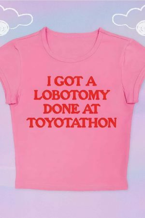 Y2K Angel Baby Lobotomy Toyotathon Crop Top - Funny Slogan Tee