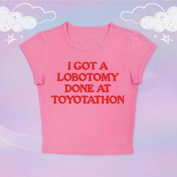 Y2K Angel Baby Lobotomy Toyotathon Crop Top - Funny Slogan Tee