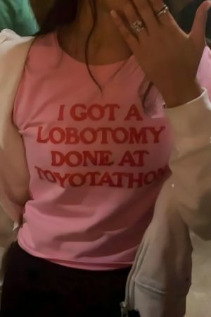 Y2K Angel Baby Lobotomy Toyotathon Crop Top - Funny Slogan Tee