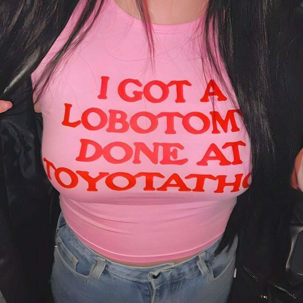 Y2K Angel Baby Lobotomy Toyotathon Crop Top - Funny Slogan Tee