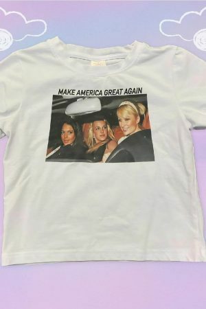 Y2K Angel Baby Make America Great Again Crop Top - Funny MAGA Shirt, 90s 2000s Streetwear