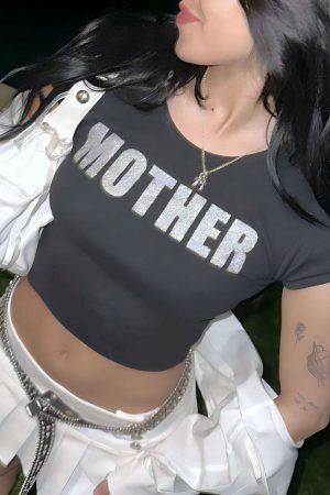 Y2K Angel Baby Mother F Crop Top - 90s 2000s Grunge Aesthetic Streetwear