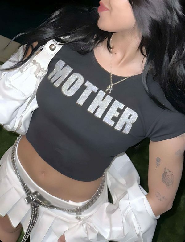 Y2K Angel Baby Mother F Crop Top - 90s 2000s Grunge Aesthetic Streetwear