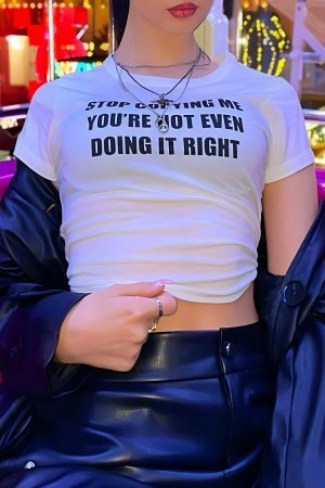 Y2K Angel Baby Stop Copying Me Crop Top - Funny Slogan Streetwear Tee