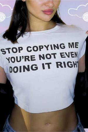 Y2K Angel Baby Stop Copying Me Crop Top - Funny Slogan Streetwear Tee