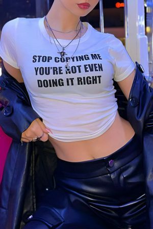 Y2K Angel Baby Stop Copying Me Crop Top - Funny Slogan Streetwear Tee