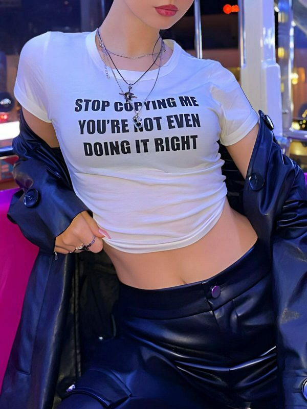 Y2K Angel Baby Stop Copying Me Crop Top - Funny Slogan Streetwear Tee