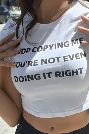 Y2K Angel Baby Stop Copying Me Crop Top - Funny Slogan Streetwear Tee