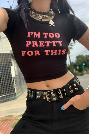 Y2K Angel Baby Too Pretty Crop Top Tee - Funny Streetwear Gift