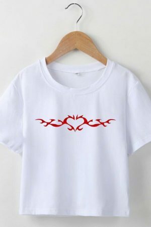 Y2K Angel Heart Gothic Print Crop Tee - E-Girl Grunge Korean Style Emo Top