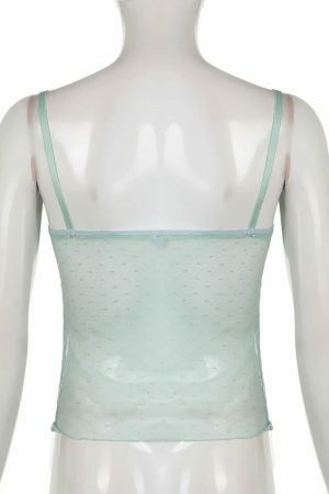 Y2K Aquamarine Mesh Streetwear Tank Top