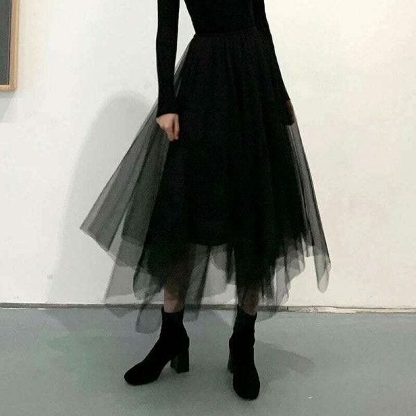 Y2K Asymmetric Mesh Tulle Long Skirt Streetwear Aesthetic