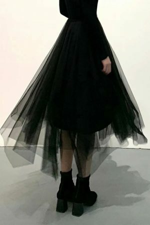 Y2K Asymmetric Mesh Tulle Long Skirt Streetwear Aesthetic