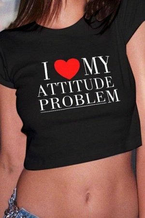 Y2K Attitude Problem Slogan Crop Tee - Women's Streetwear Top