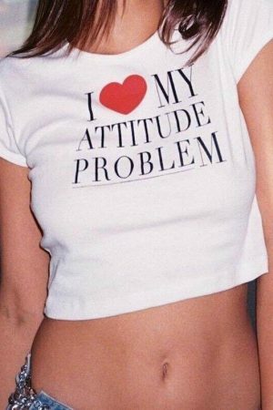 Y2K Attitude Problem Slogan Crop Tee - Women's Streetwear Top