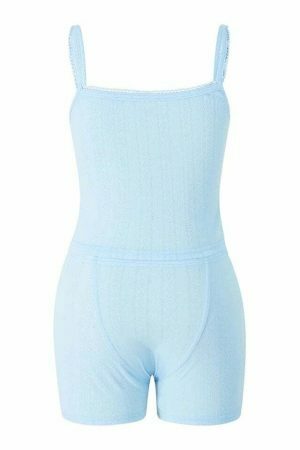 Y2K Baby Blue Lace Trim Tank Top and Shorts Set