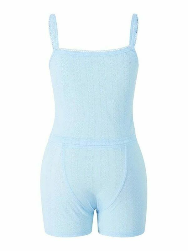 Y2K Baby Blue Lace Trim Tank Top and Shorts Set