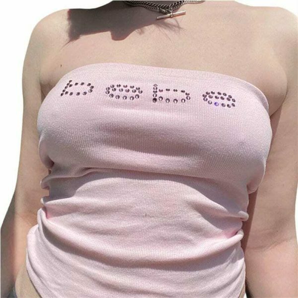 Y2K Bebe Rhinestone Crop Top Retro 90s 2000s Streetwear Aesthetic