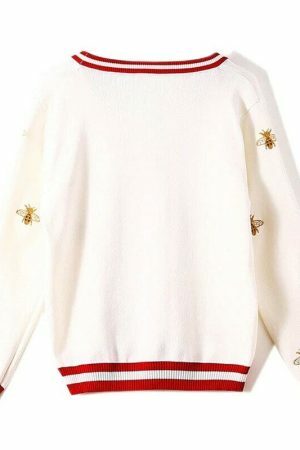 Y2K Bee Embroidery Streetwear Cardigan Sweater