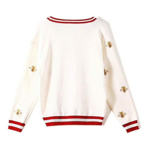 Y2K Bee Embroidery Streetwear Cardigan Sweater