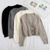 Y2K Beige Knitted Cardigan, Korean Streetwear Style