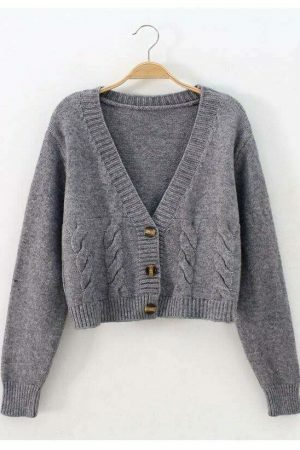 Y2K Beige Knitted Cardigan, Korean Streetwear Style