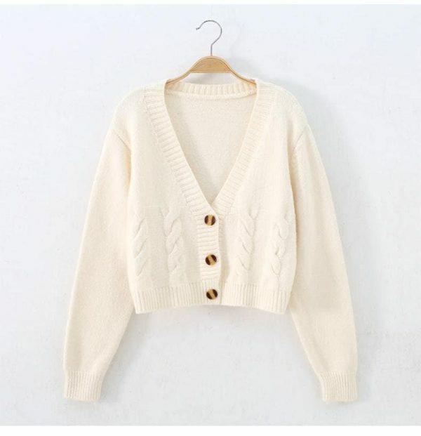 Y2K Beige Knitted Cardigan, Korean Streetwear Style