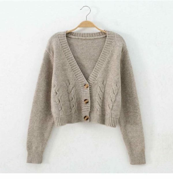 Y2K Beige Knitted Cardigan, Korean Streetwear Style