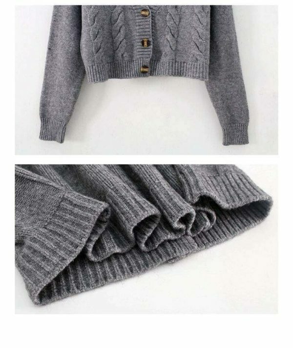 Y2K Beige Knitted Cardigan, Korean Streetwear Style