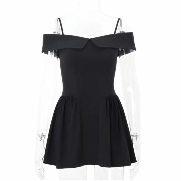 Y2K Black A-Line Pleated Off Shoulder Mini Prom Cocktail Dress