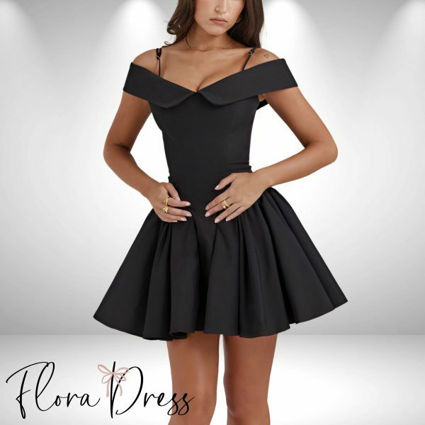 Y2K Black A-Line Pleated Off Shoulder Mini Prom Cocktail Dress