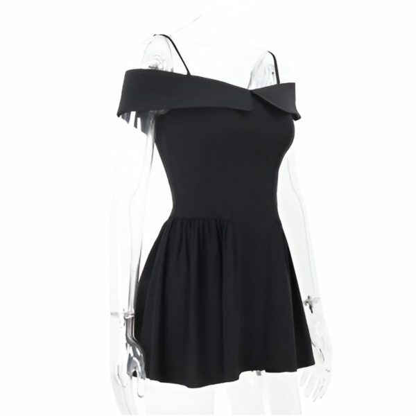 Y2K Black A-Line Pleated Off Shoulder Mini Prom Cocktail Dress