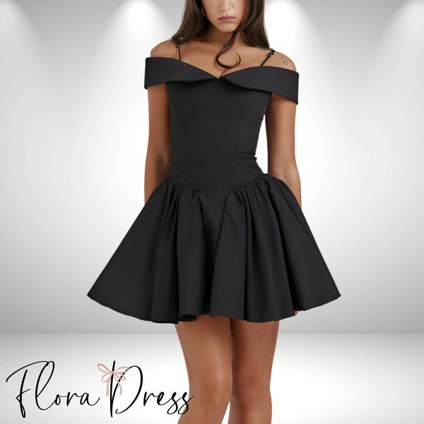 Y2K Black A-Line Pleated Off Shoulder Mini Prom Cocktail Dress