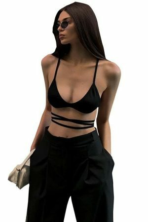 Y2K Black Bandage Spaghetti Strap Crop Top - Streetwear Aesthetic